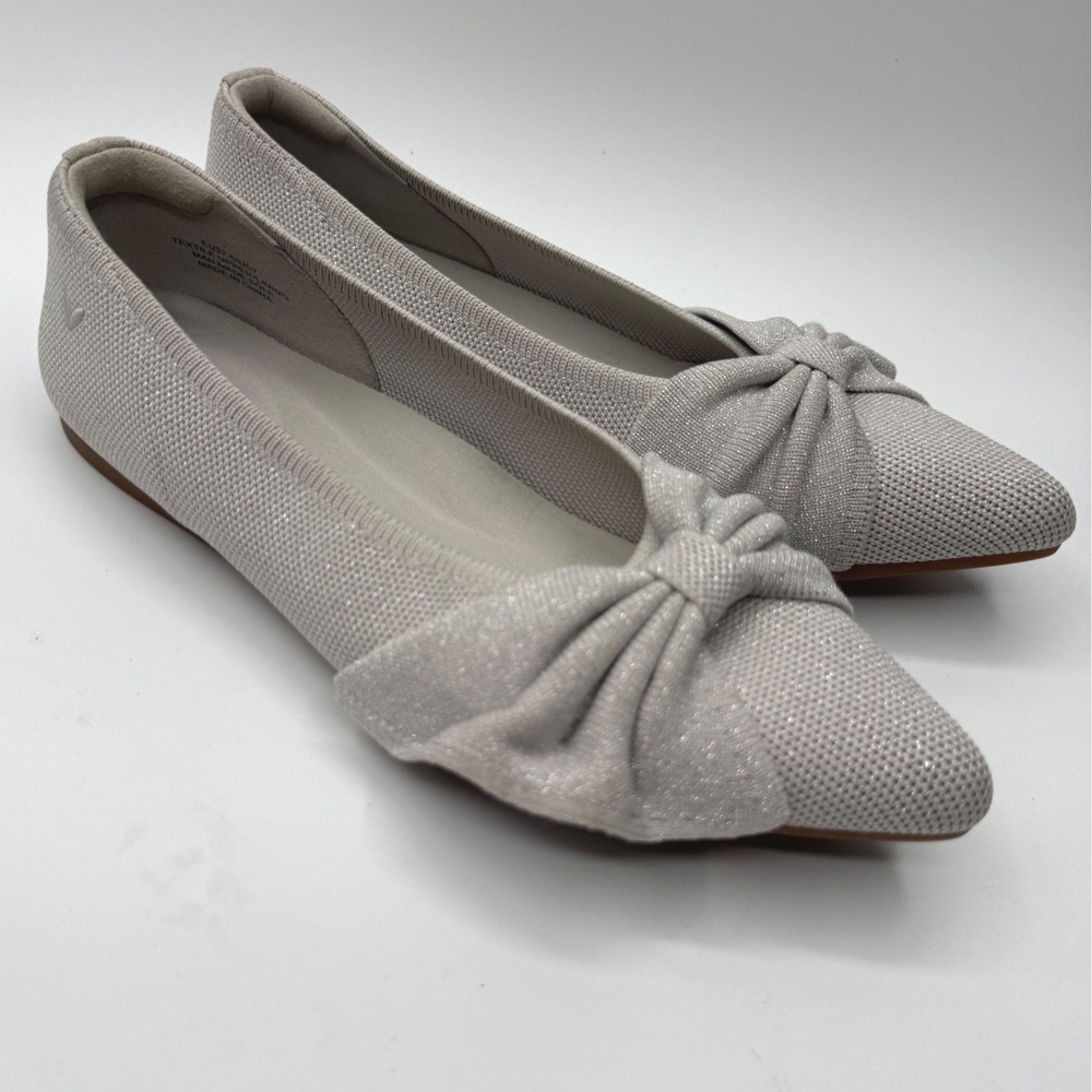 Vivaia Aria 5.0 Silver Glitter Knit Pointed Toe Bow Flats Shoes 37.5